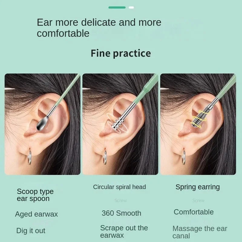Kit 6 cure-oreilles spirale inox – nettoyage précis et doux.